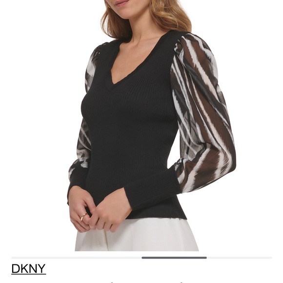 DKNY Sweater - New/Tags - size small - black with zebra sleeves - Picture 3 of 4